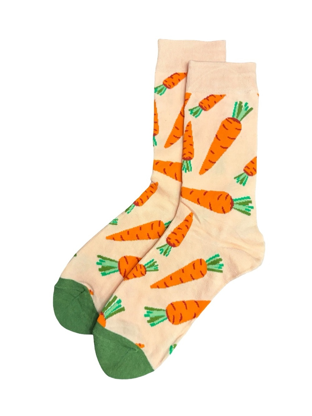 Carrot Novelty Crew Socks Cream Orange Vegetable One Size Orange Green Colorful